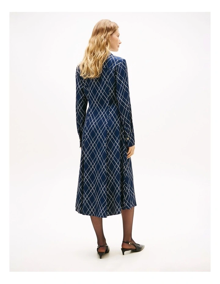 Twill Long Sleeve Midi Dress in Blue image 2