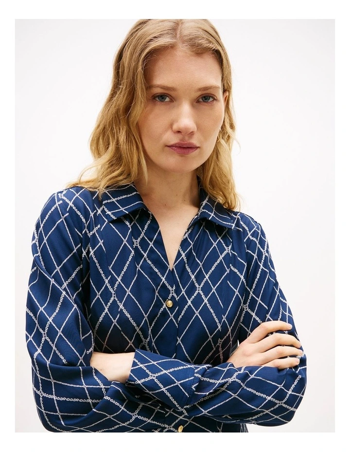 Twill Long Sleeve Midi Dress in Blue image 3