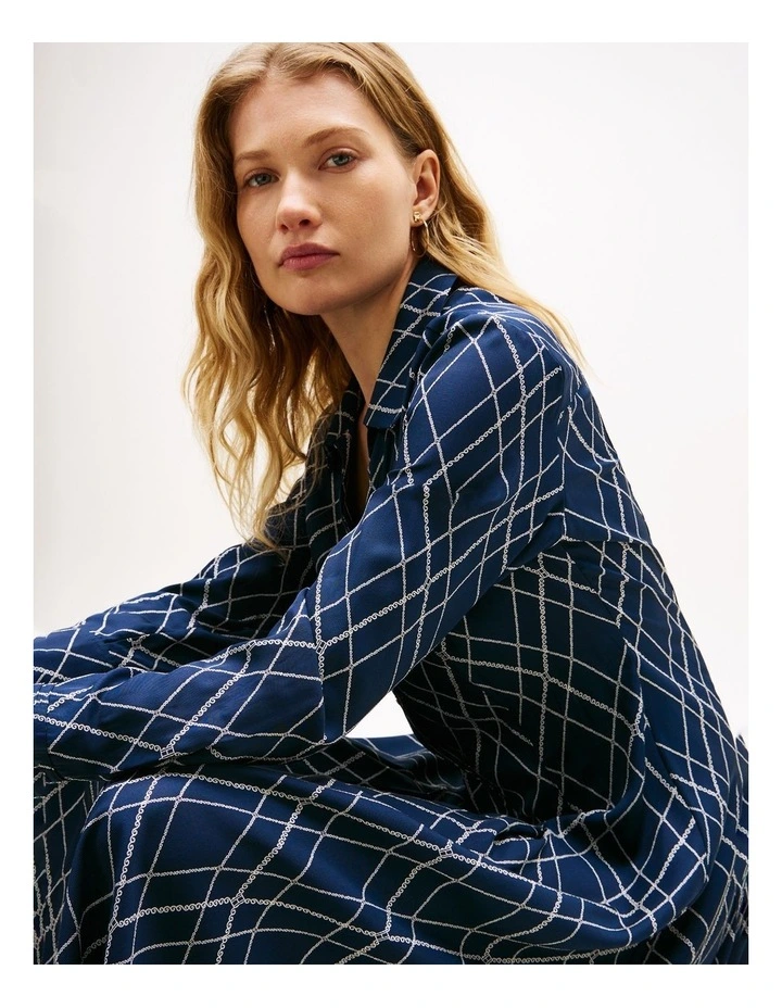 Twill Long Sleeve Midi Dress in Blue image 4
