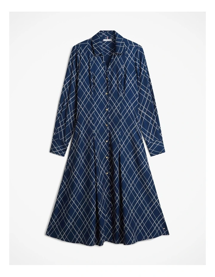 Twill Long Sleeve Midi Dress in Blue image 5