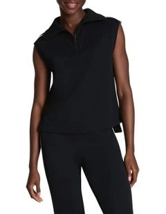 Air Essentials Pique Sleeveless Half Zip Top in Black