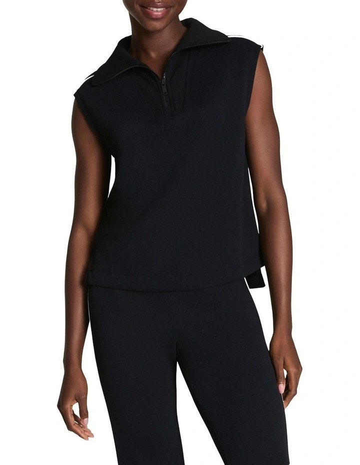 Air Essentials Pique Sleeveless Half Zip Top in Black image 1