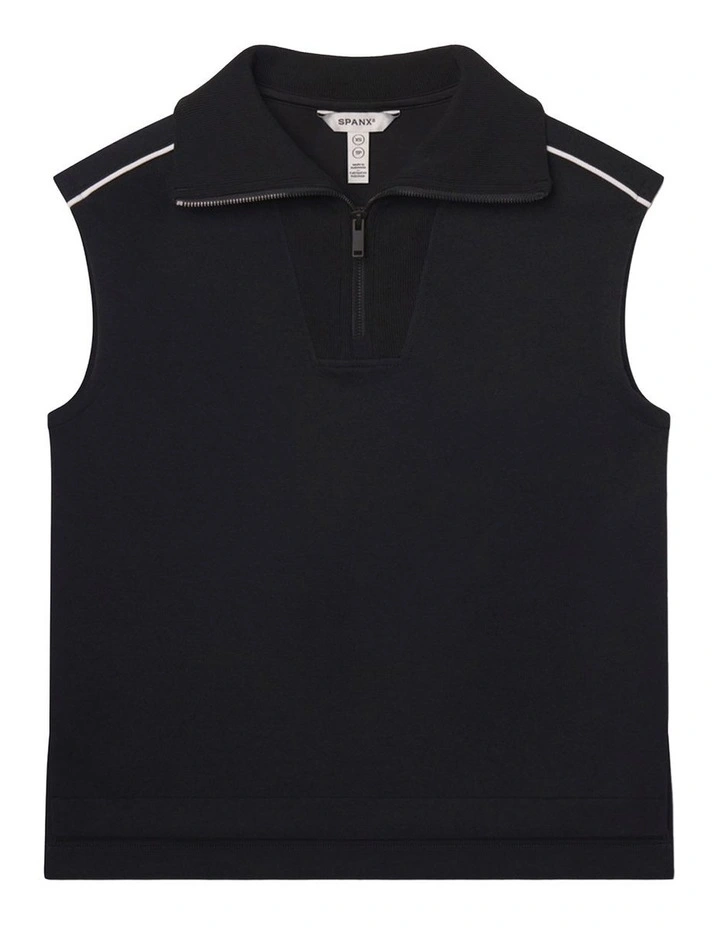 Air Essentials Pique Sleeveless Half Zip Top in Black image 4