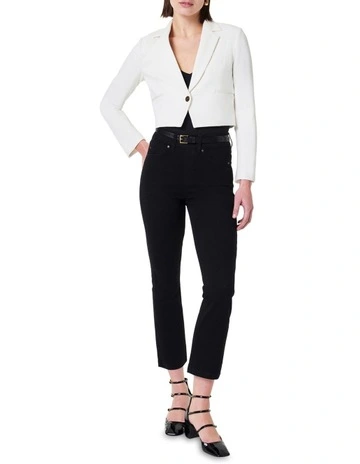 Ponte Crop Blazer in White