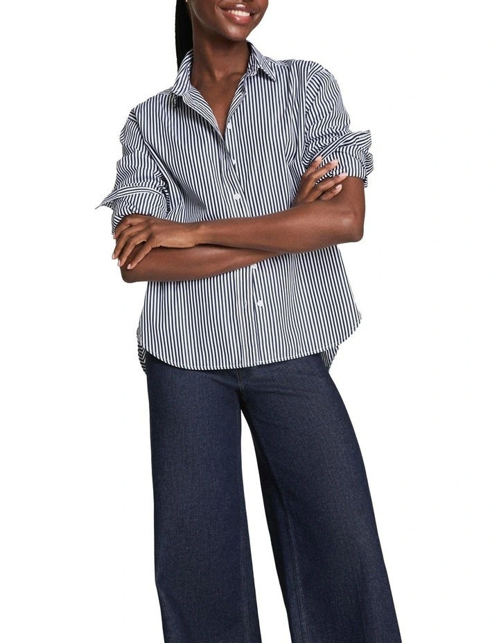 Poplin Oversized Button-Down Shirt in Blue image 1