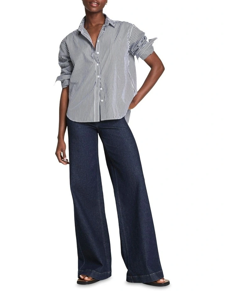 Poplin Oversized Button-Down Shirt in Blue image 3