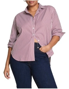Poplin Oversized Button Down Shirt in Red