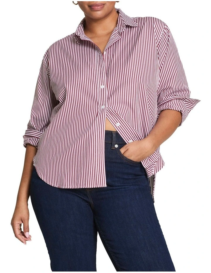 Poplin Oversized Button Down Shirt in Red image 1