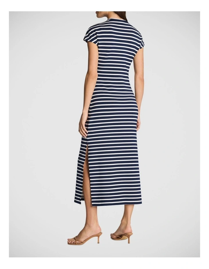 Tie Waist Midi Dress in Navy and White Stripe image 2