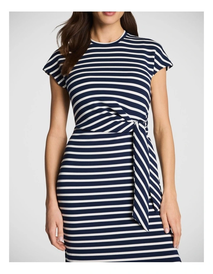 Tie Waist Midi Dress in Navy and White Stripe image 3