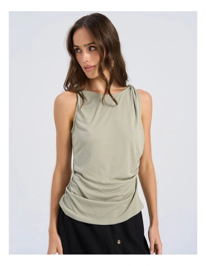 Remy Drape Singlet Top in Khaki image 1
