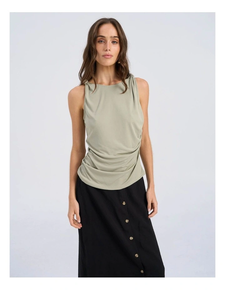Remy Drape Singlet Top in Khaki image 6
