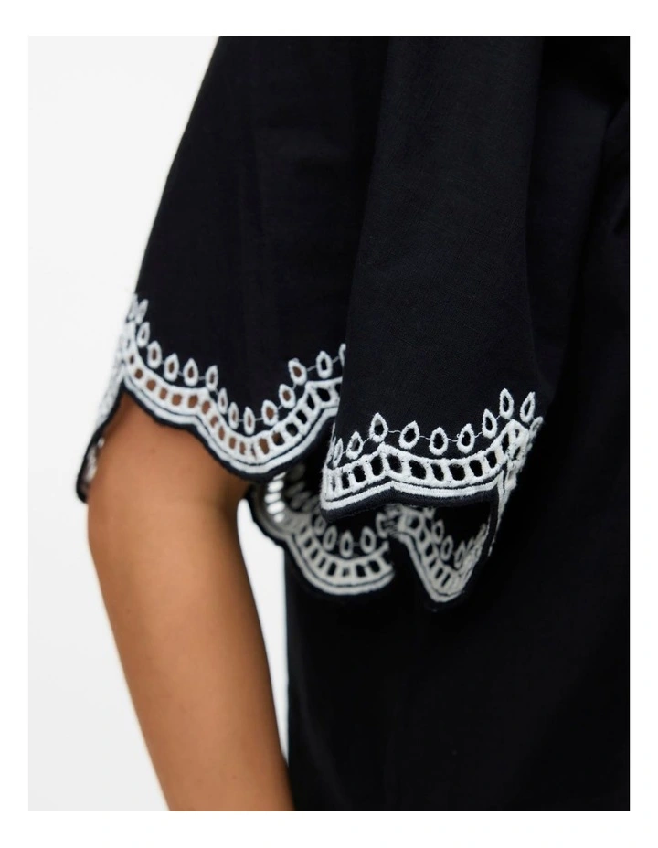 Diana Embroidered V Neck Top in Black image 2