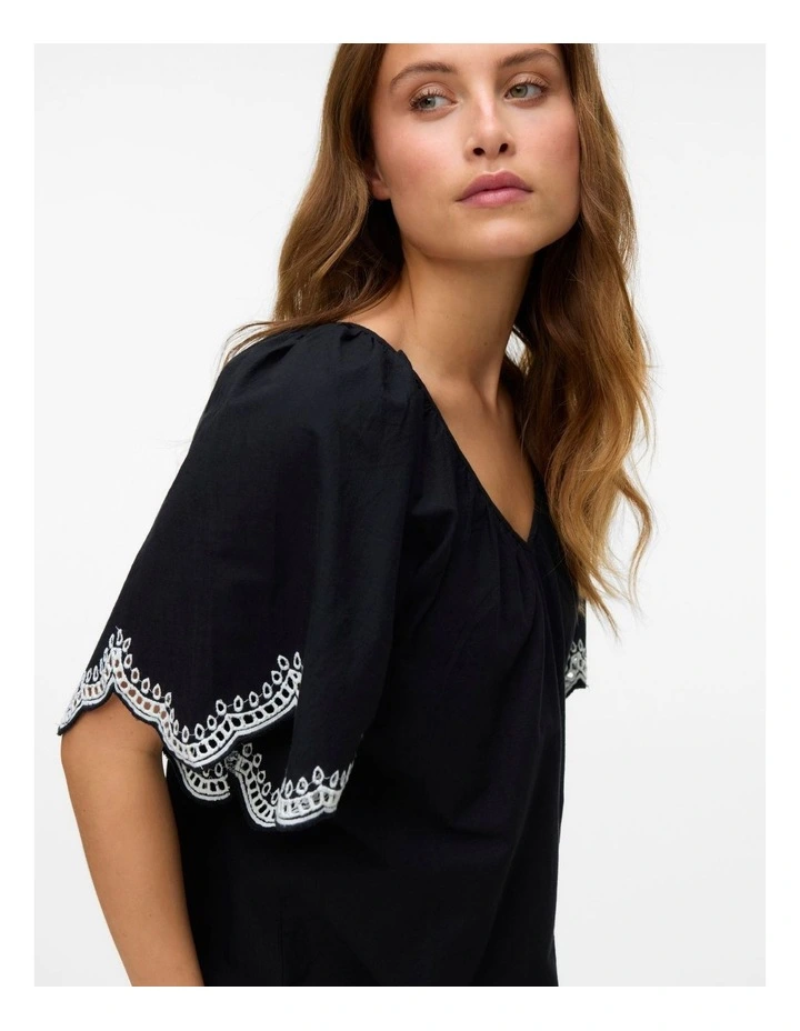 Diana Embroidered V Neck Top in Black image 3