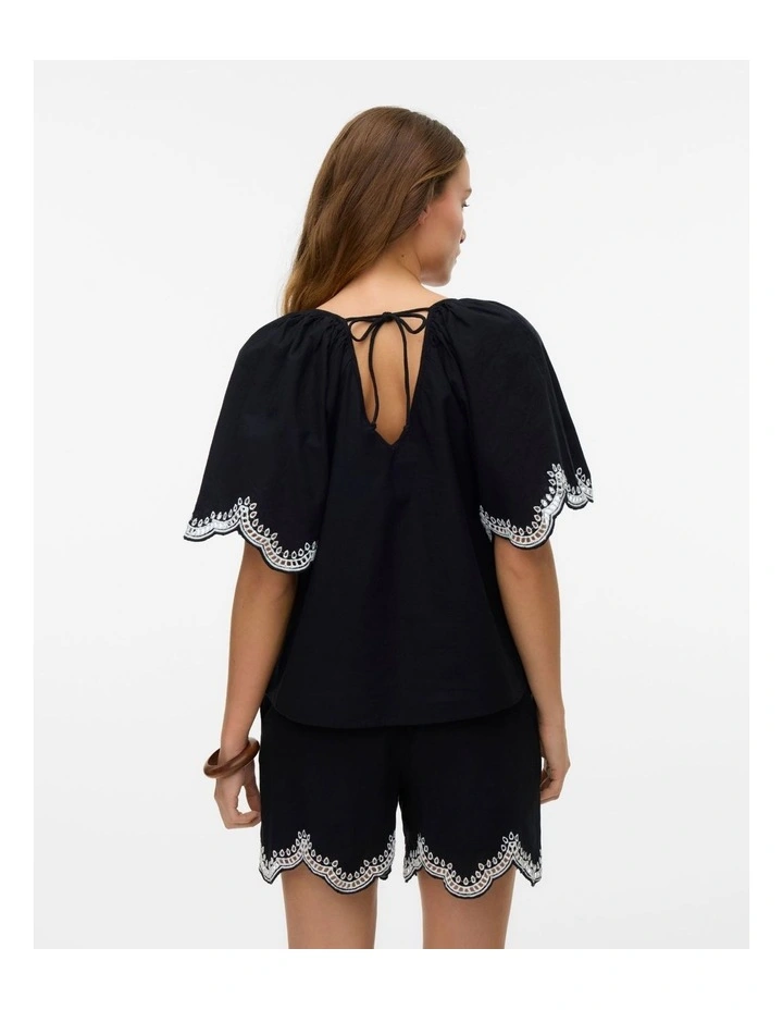 Diana Embroidered V Neck Top in Black image 4