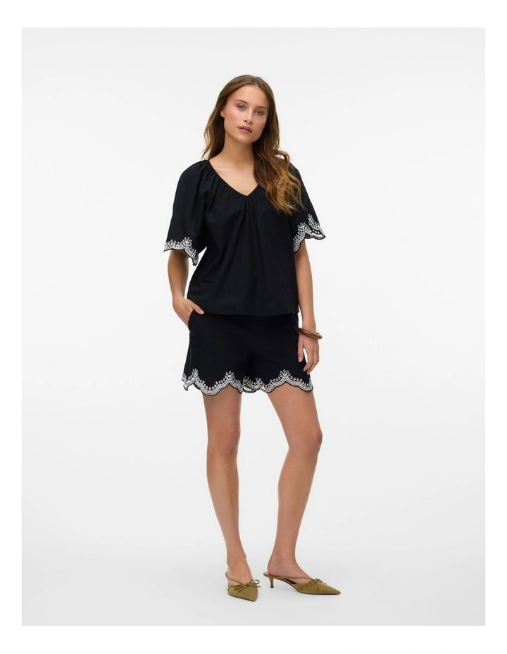 Diana Embroidered V Neck Top in Black image 5