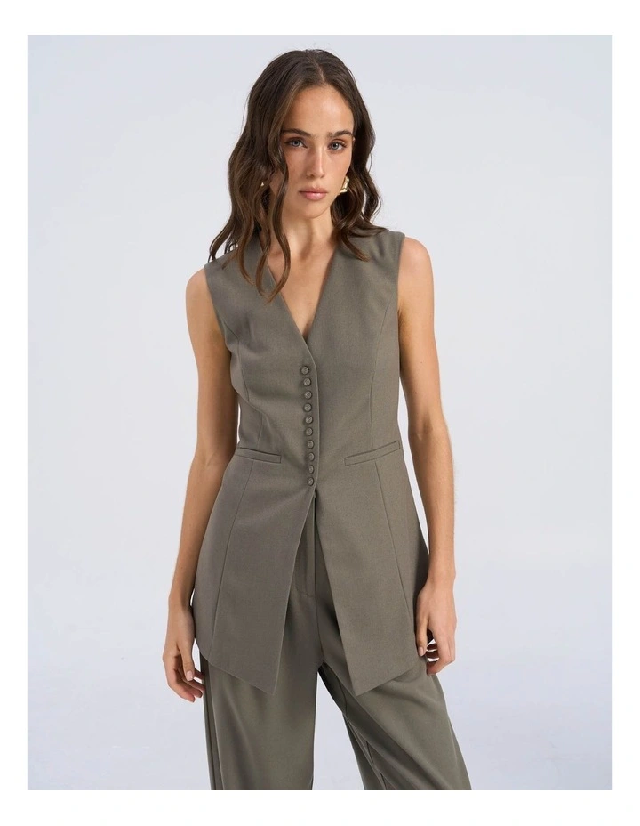 Sira Tailored Vest in Khaki image 1