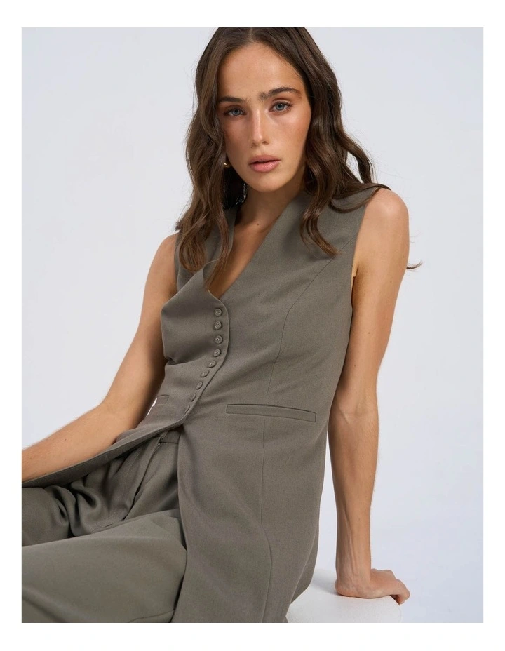 Sira Tailored Vest in Khaki image 2