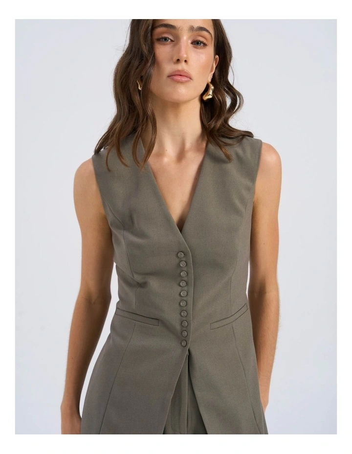 Sira Tailored Vest in Khaki image 7