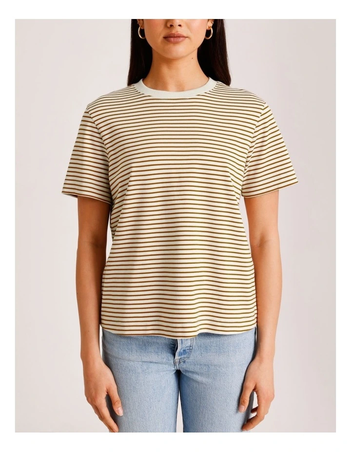 Jada Naima Stripe Cotton T-shirt in Caramel image 1