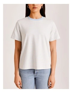 Jada Naima Stripe Cotton T-shirt in Light Blue