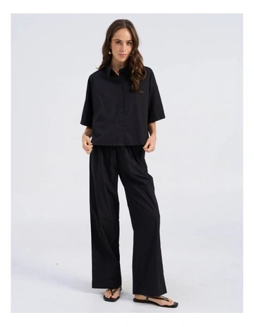 Susi Cotton Cropped Shirt in Black