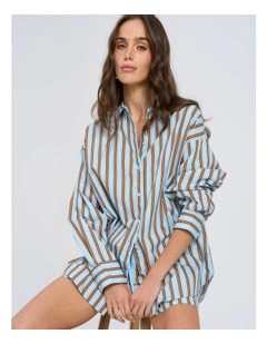 Susi Oversized Stripe Shirt in Cashmere Blue