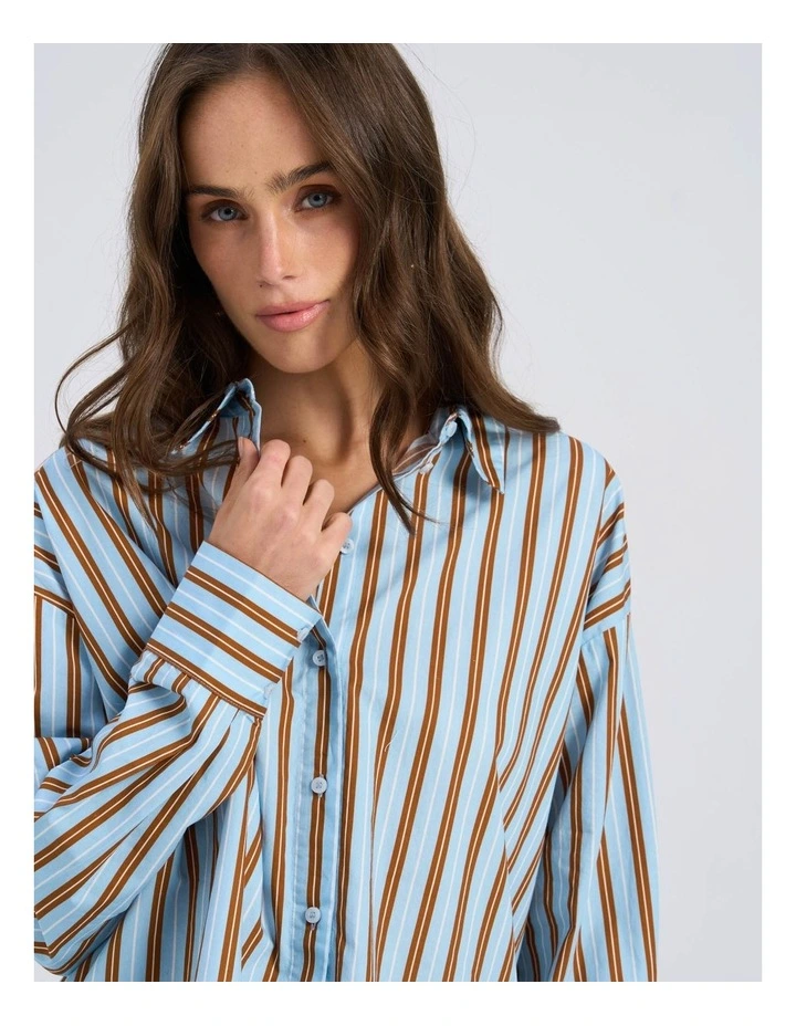 Susi Oversized Stripe Shirt in Cashmere Blue image 2