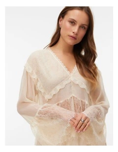 Emilie V-Neck Long Sleeve Lace Top in Cream