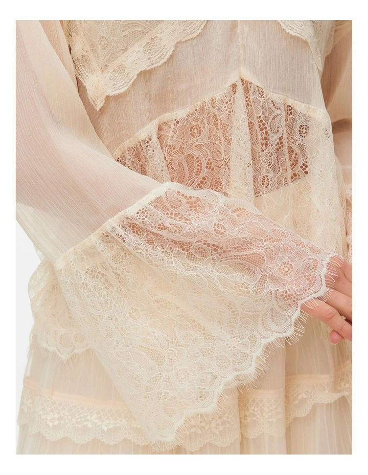Emilie V-Neck Long Sleeve Lace Top in Cream image 2