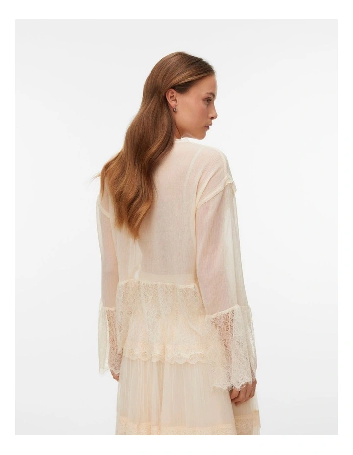 Emilie V-Neck Long Sleeve Lace Top in Cream image 3