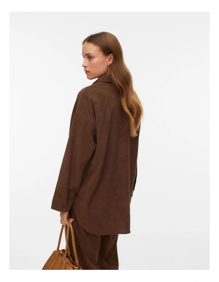 Mira Long Sleeve Oversized Shirt in Brown image 3