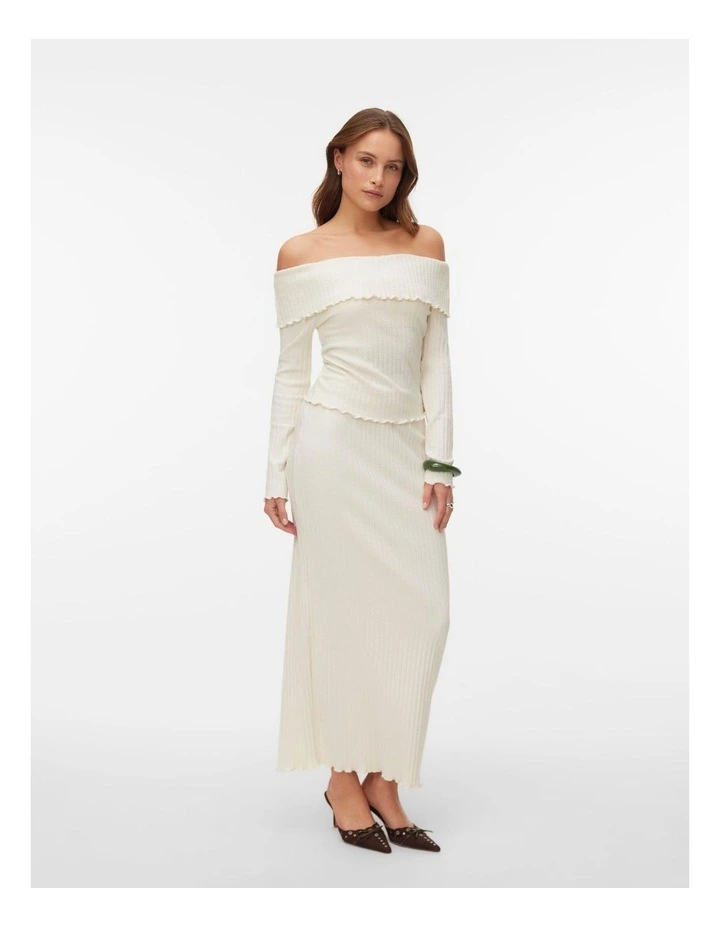 Mollie Long Sleeve Off Shoulder Top in Cream image 1