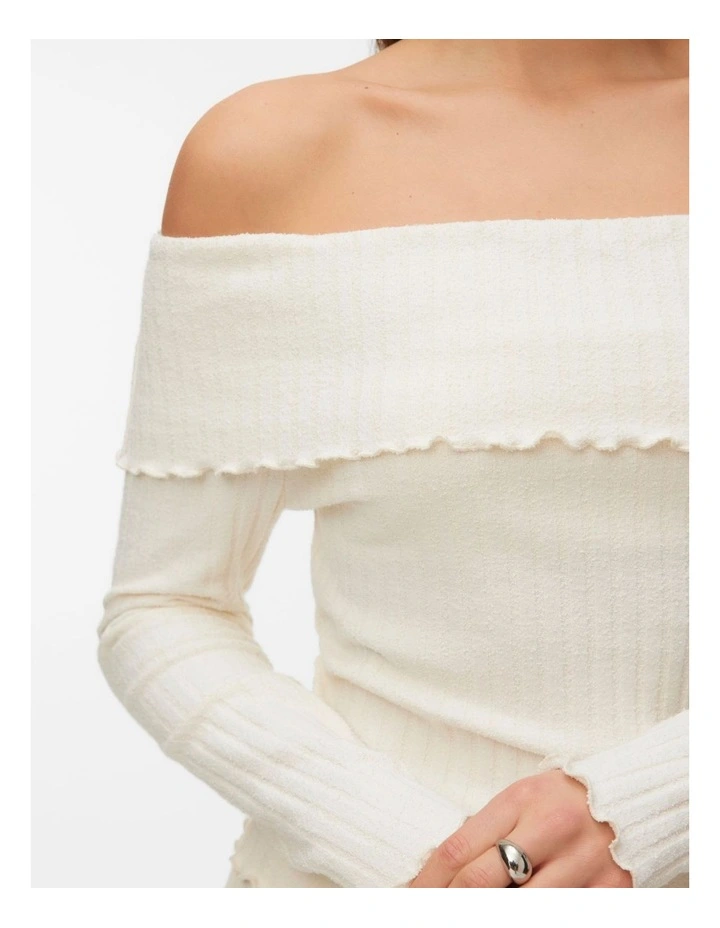 Mollie Long Sleeve Off Shoulder Top in Cream image 2