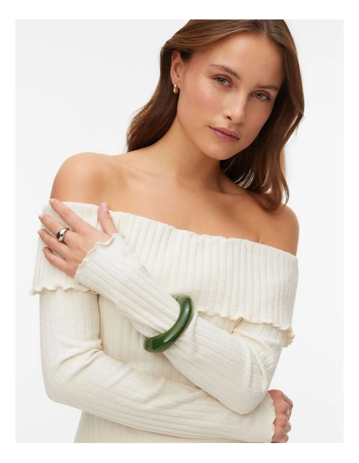 Mollie Long Sleeve Off Shoulder Top in Cream image 3