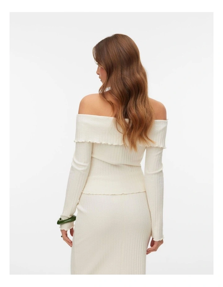 Mollie Long Sleeve Off Shoulder Top in Cream image 4