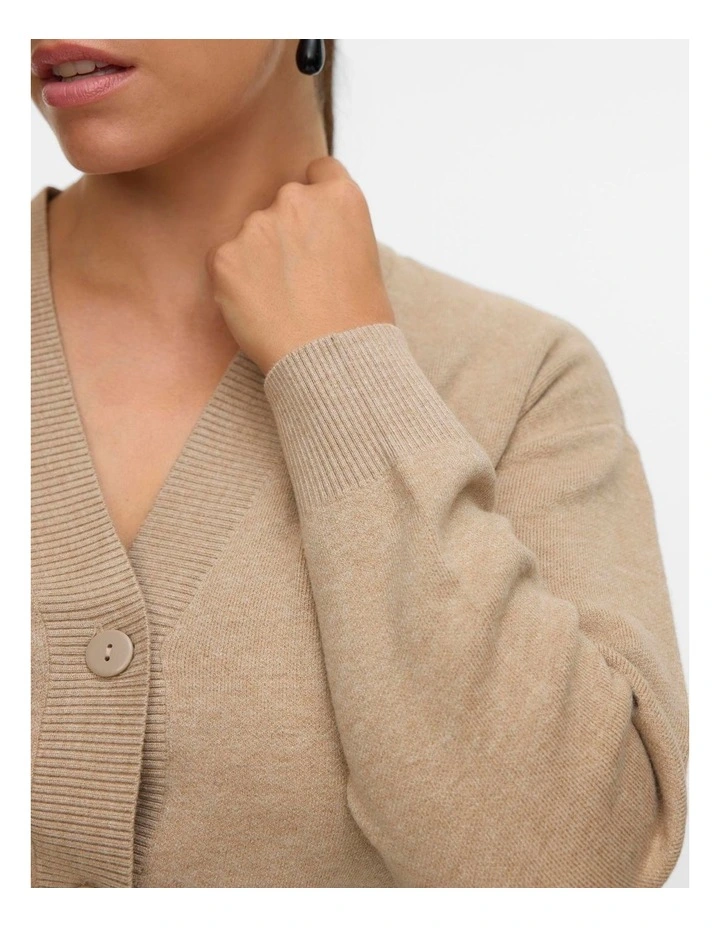 Gold Art V-Neck Cardigan in Oatmeal image 2