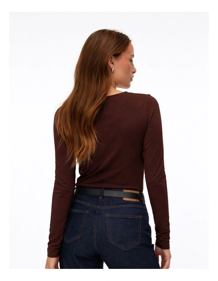 Terka Long Sleeve Button Top in Chocolate image 3