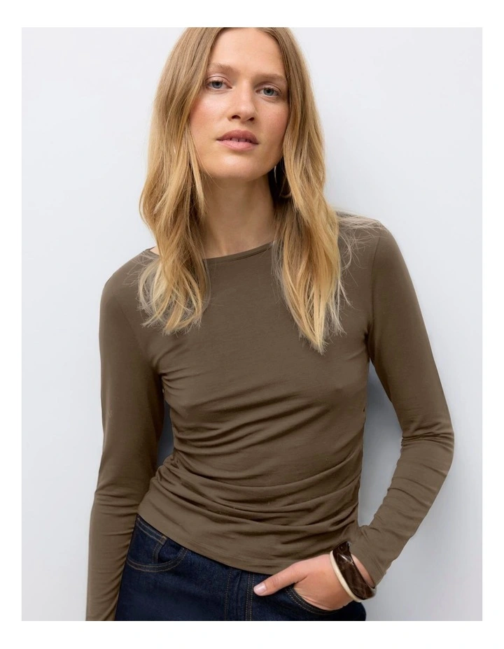 Fiona Long Sleeve Top in Brown image 1