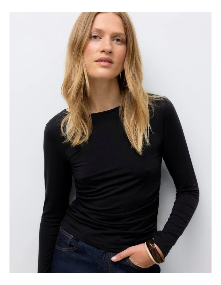 Fiona Long Sleeve Top in Black image 2