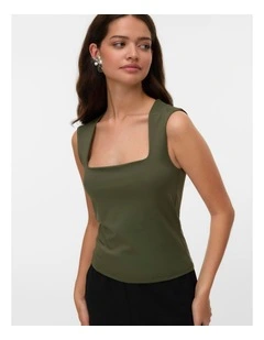 Million Square Neck Top in Khaki