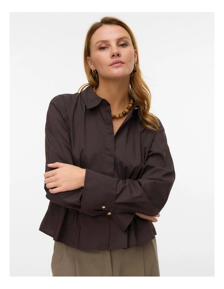 Friba Long Sleeve Cuff Shirt in Chocolate image 1