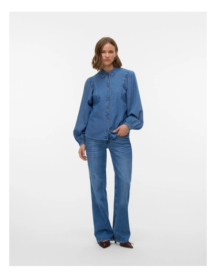 Sitta Long Sleeve Denim Shirt in Mid Blue Denim image 3