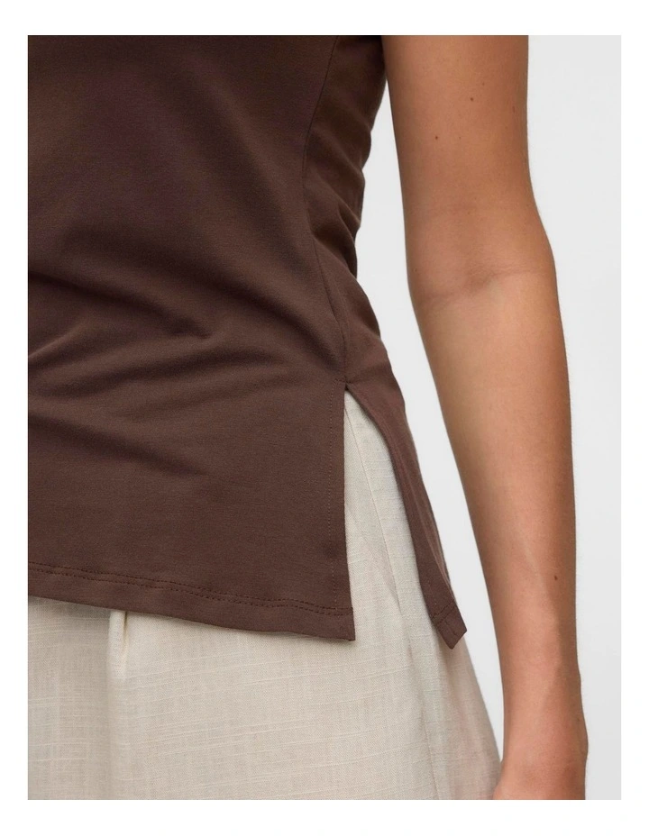 Kira Boatneck Singlet Top in Chocolate image 2