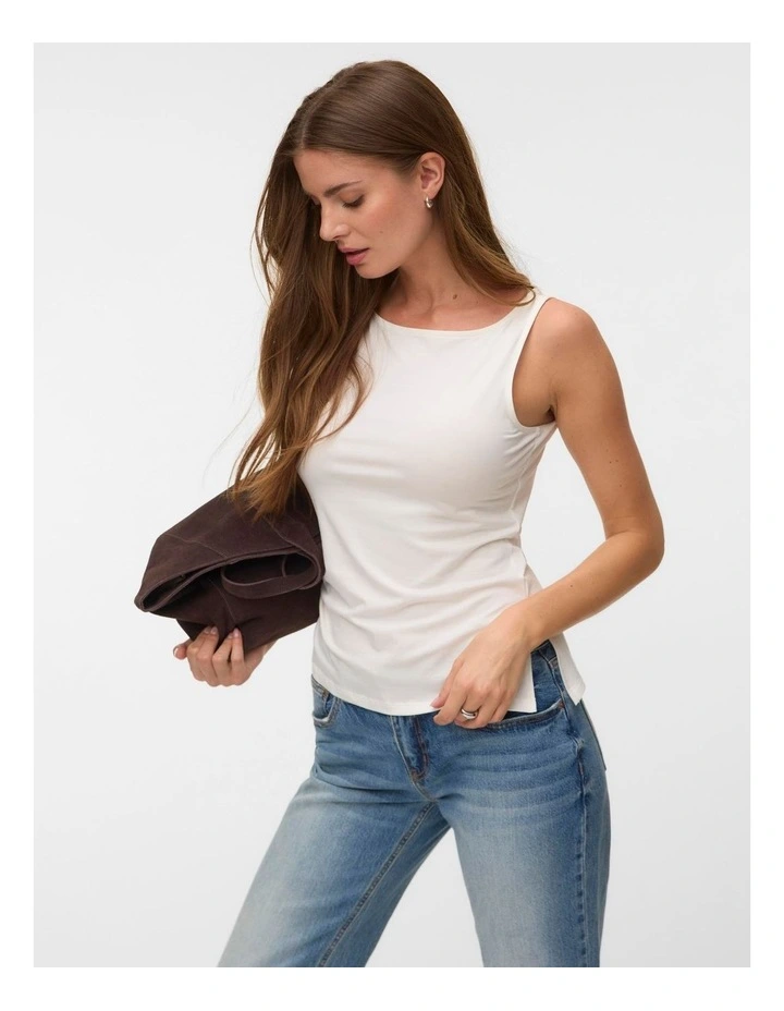 Kira Boatneck Singlet Top in White image 1