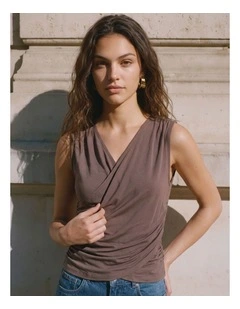 Kira Draped Top in Chocolate
