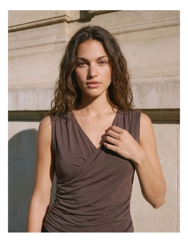 Kira Draped Top in Chocolate image 5