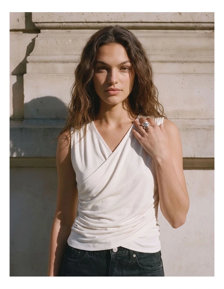 Kira Drape Top in White image 1