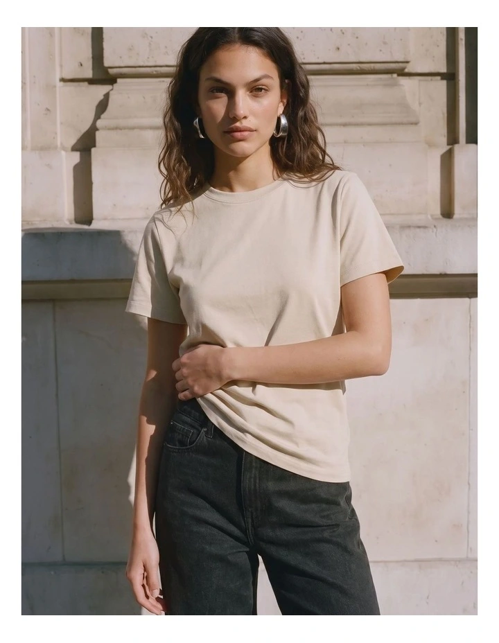 Naima Cotton T-Shirt in Beige image 4