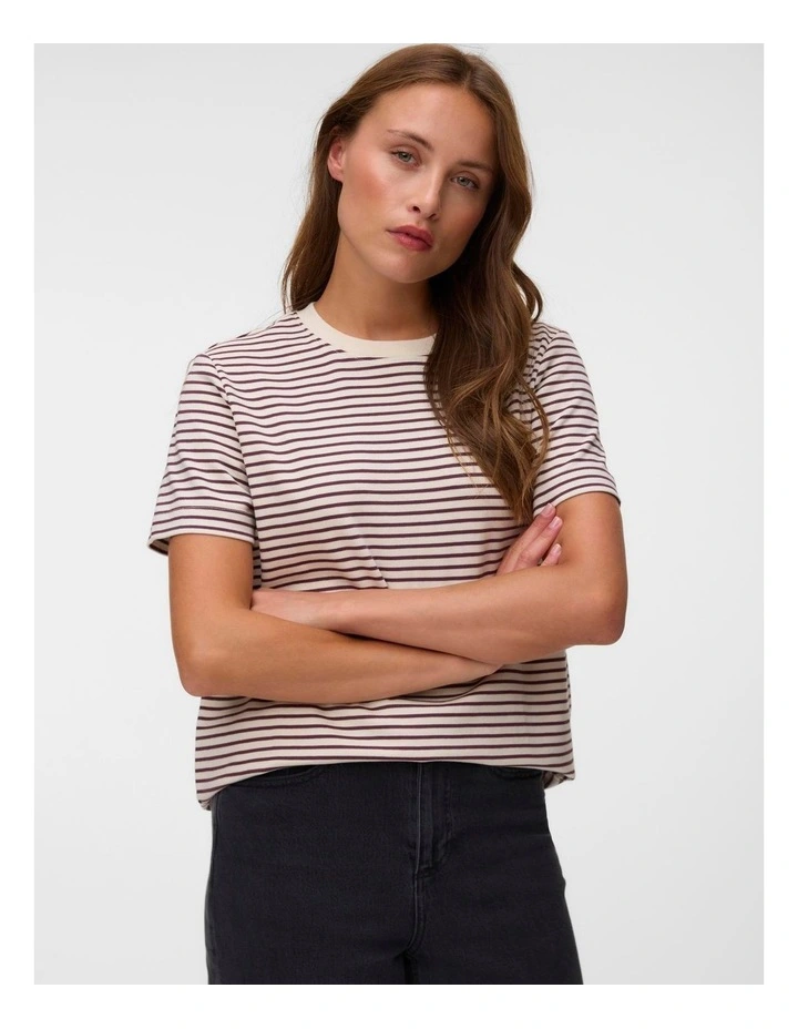 Jada Naima Cotton Stripe T-Shirt in Burgundy image 1